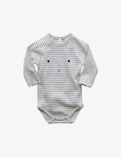 Sleepy Face Striped Organic-cotton Bodysuit 3-12 Months