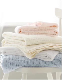 Satin-edged Cellular Cotton Baby Blanket 5 Satin-edged Cellular Cotton Baby Blanket -Boutique Fashionable Childrens Clothing Store 770 10121 CLRCA WHITE ALT02