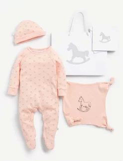 Cotton Sleep Suit, Hat And Comforter Gift Set 0-6 Months