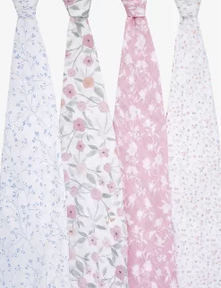 Aden + Anais Fleur Cotton-muslin Swaddles Pack Of Four 5 Aden + Anais Fleur Cotton-muslin Swaddles Pack Of Four -Boutique Fashionable Childrens Clothing Store R03668893 MULTI ALT02