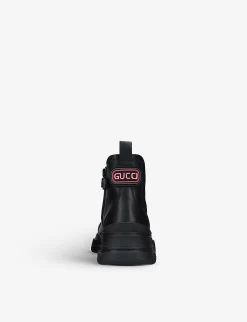 Gucci Leon Leather Chelsea Boots 5-8 Years -Boutique Fashionable Childrens Clothing Store R03671014 BLACK ALT01