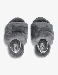 Ugg Fluff Yeah Logo-strap Sheepskin Sandals 2-5 Years -Boutique Fashionable Childrens Clothing Store R03735247 GREY ALT02