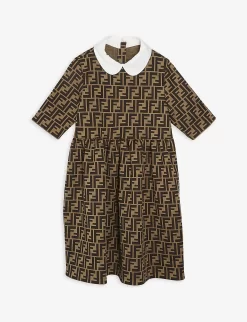 FENDI FF Logo Peter Pan Jersey Dress 8-14 Years