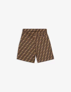 FENDI FF-print Cotton-blend Shorts 4-14 Years -Boutique Fashionable Childrens Clothing Store R03839330 BROWN ALT02