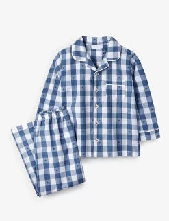 Star-embroidered Checked Cotton Pyjama Set 7-10 Years