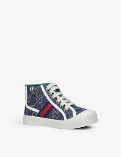 Gucci Kids' New Tennis Monogram-print Canvas Hi-top Trainers 4-8 Years -Boutique Fashionable Childrens Clothing Store R03924091 NAVY ALT02