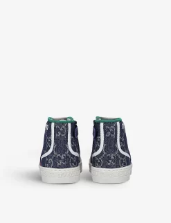 Gucci Kids' New Tennis Monogram-print Canvas Hi-top Trainers 4-8 Years -Boutique Fashionable Childrens Clothing Store R03924091 NAVY ALT03