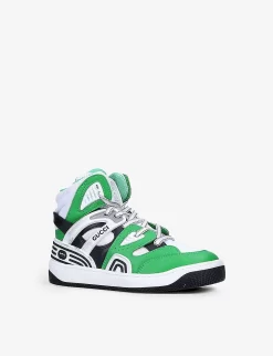 Gucci Basket High-top Faux-leather Trainers 4-9 Years -Boutique Fashionable Childrens Clothing Store R03942284 BLACK ALT02