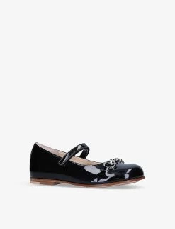 Gucci Aisha Horsebit-embellished Patent Leather Ballerina Flats 1-4 Years -Boutique Fashionable Childrens Clothing Store R03942289 BLACK ALT02