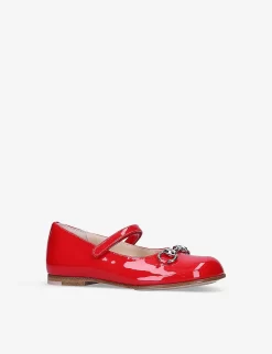 Gucci Aisha Horsebit-embellished Patent Leather Ballerina Flats 1-4 Years -Boutique Fashionable Childrens Clothing Store R03942290 RED ALT02