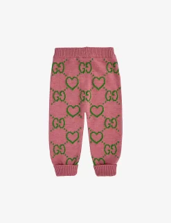 Gucci Monogram And Heart-print Wool Jogging Bottoms 18-36 Months -Boutique Fashionable Childrens Clothing Store R03943708 PINKGREEN ALT02