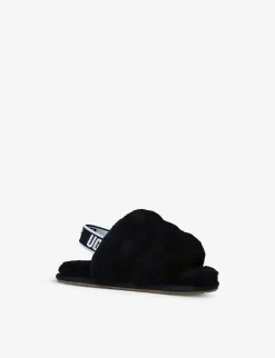 Ugg Fluff Yeah Logo-strap Sheepskin Sandals 2-7 Years -Boutique Fashionable Childrens Clothing Store R03955903 BLACK ALT02