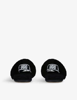 Ugg Fluff Yeah Logo-strap Sheepskin Sandals 2-7 Years -Boutique Fashionable Childrens Clothing Store R03955903 BLACK ALT03