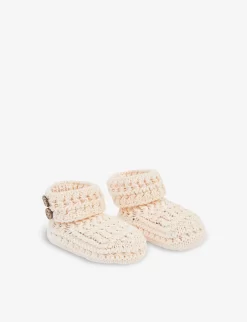 Button-detailed Cotton-knit Booties 6-12 Months