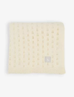 Brand-patch Pointelle-detail Cotton Blanket 5 Brand-patch Pointelle-detail Cotton Blanket -Boutique Fashionable Childrens Clothing Store R03961612 CREAM ALT02