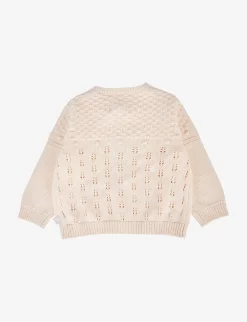 Button-detail Pointelle Cotton-knit Cardigan 3-24 Months -Boutique Fashionable Childrens Clothing Store R03961620 PINK ALT02