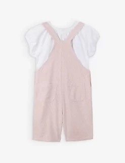 Striped Cotton Dungarees And T-shirt Set 18 Months - 4 Years 3 Striped Cotton Dungarees And T-shirt Set 18 Months - 4 Years -Boutique Fashionable Childrens Clothing Store R03992793 PINK ALT01