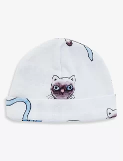 Mini Rodini Siamese Graphic-print Cotton-jersey Beanie Hat 0-4 Months -Boutique Fashionable Childrens Clothing Store R04009858 LIGHTBLUE ALT02