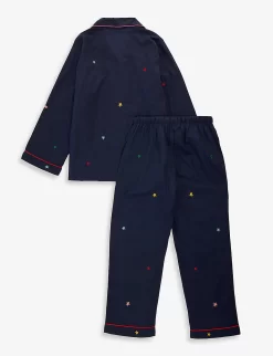 Star-embroidered Cotton-poplin Pyjama Set 2-9 Years -Boutique Fashionable Childrens Clothing Store R04071195 BLUE ALT02