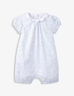 Foliage-print Petal-collar Cotton Romper Newborn-24 Months
