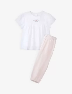 Floral-embroidered Cotton Top And Trousers Set 0-24 Months