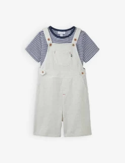 Stripe Cotton T-shirt And Dungaree Set 0-18 Months
