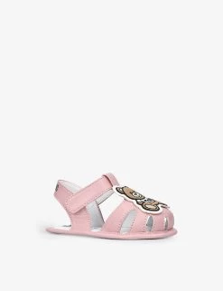 MOSCHINO Teddy Bear-patch Leather Sandals 0-6months -Boutique Fashionable Childrens Clothing Store R04080196 PINK ALT02