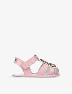 MOSCHINO Teddy Bear-patch Leather Sandals 0-6months