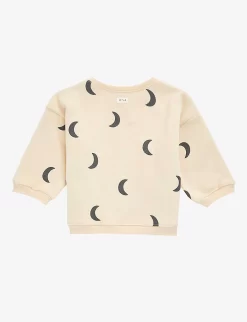 Moon-print Organic-cotton Sweatshirt 3 Months- 4 Years -Boutique Fashionable Childrens Clothing Store R04086715 CREAMNAVY ALT02