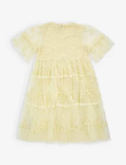 Floral-embroidered Lace Woven Dress 4-10 Years -Boutique Fashionable Childrens Clothing Store R04088857 BUTTERCUPYELLOW ALT02