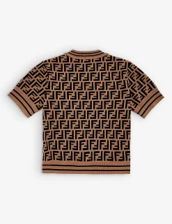FENDI Zucca Monogram Stretch-knit T-shirt 10-12 Years -Boutique Fashionable Childrens Clothing Store R04093241 ZUCCA ALT02