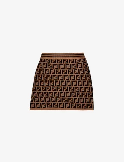 FENDI Zucca Logo-intarsia Knitted Skirt 10-12 Years -Boutique Fashionable Childrens Clothing Store R04093242 ZUCCA ALT02