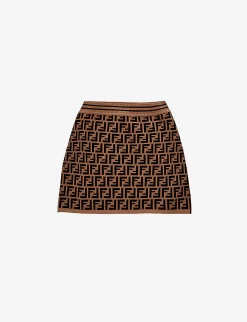 FENDI Zucca Logo-intarsia Knitted Skirt 10-12 Years