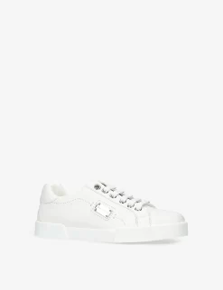 Dolce & Gabbana Logo-plaque Leather Low-top Trainers 2-7 Years -Boutique Fashionable Childrens Clothing Store R04097296 WHITE ALT02