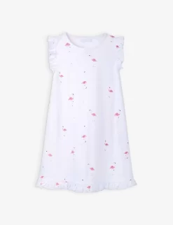 Flamingo-print Ruffle-sleeve Cotton Nightdress 1-6 Years