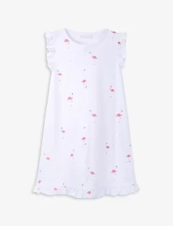 Flamingo-print Ruffle-sleeve Cotton Nightdress 7-12 Years