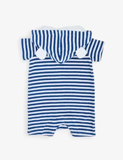 Hooded Striped Cotton-terry Baby Grow -Boutique Fashionable Childrens Clothing Store R04115084 WHITEBLUE ALT02