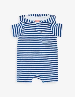 Hooded Striped Cotton-terry Baby Grow