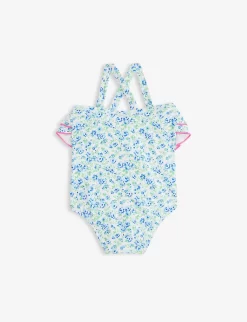 Floral-print Stretch Recycled-polyester Swimsuit 3-24 Months -Boutique Fashionable Childrens Clothing Store R04115087 BLUE ALT02