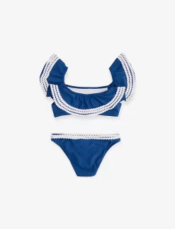 Ric Rac Frilled Stretch Recycled-polyester Bikini 7-14 Years -Boutique Fashionable Childrens Clothing Store R04115472 BLUE ALT02