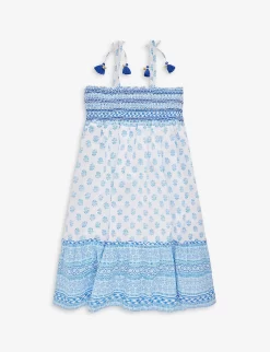 Graphic-print Embroidered Cotton Dress 3-14 Years -Boutique Fashionable Childrens Clothing Store R04115477 BLUE ALT02