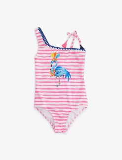 Striped Flamingo-print Stretch Recycled-polyester Swimsuit 3-14 Years