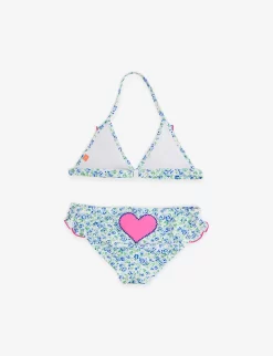 Floral-print Stretch Recycled-polyester Bikini Set 3-14 Years -Boutique Fashionable Childrens Clothing Store R04115487 BLUE ALT02