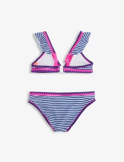 Striped Stretch Recycled-polyester Bikini Set 7-14 Years -Boutique Fashionable Childrens Clothing Store R04115490 WHITE ALT02