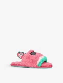 Ugg Fluff Yeah Watermelon Wool And Recycled Polyester-blend Slippers 2-7 Years -Boutique Fashionable Childrens Clothing Store R04120210 PINK ALT02