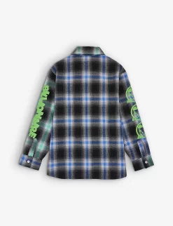 Billionaire Boys Club Log-print Checked Cotton-blend Shirt 6-12 Years -Boutique Fashionable Childrens Clothing Store R04121625 BLUEGREEN ALT02