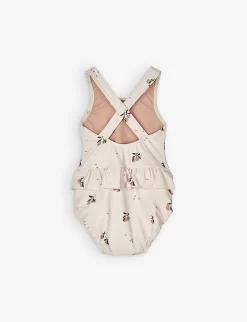 Liewood Amina Stripe-print Frill-waist Recycled-polyester Swimsuit 3 - 24 Months -Boutique Fashionable Childrens Clothing Store R04122085 PEACHSEASHELL ALT02