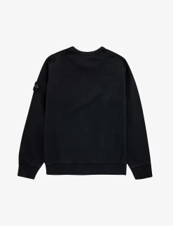 Stone Island Logo-embroidered Cotton-jersey Sweatshirt 4-8 Years -Boutique Fashionable Childrens Clothing Store R04125041 BLACK ALT02