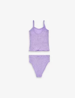 Daphne Scoop-neck Crinkle-texture Stretch-woven Bikini 7-12 Years -Boutique Fashionable Childrens Clothing Store R04126428 LILAC ALT02