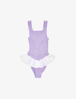 Denise Crinkle-texture Frill-trim Stretch-woven Swimsuit 7-12 Years